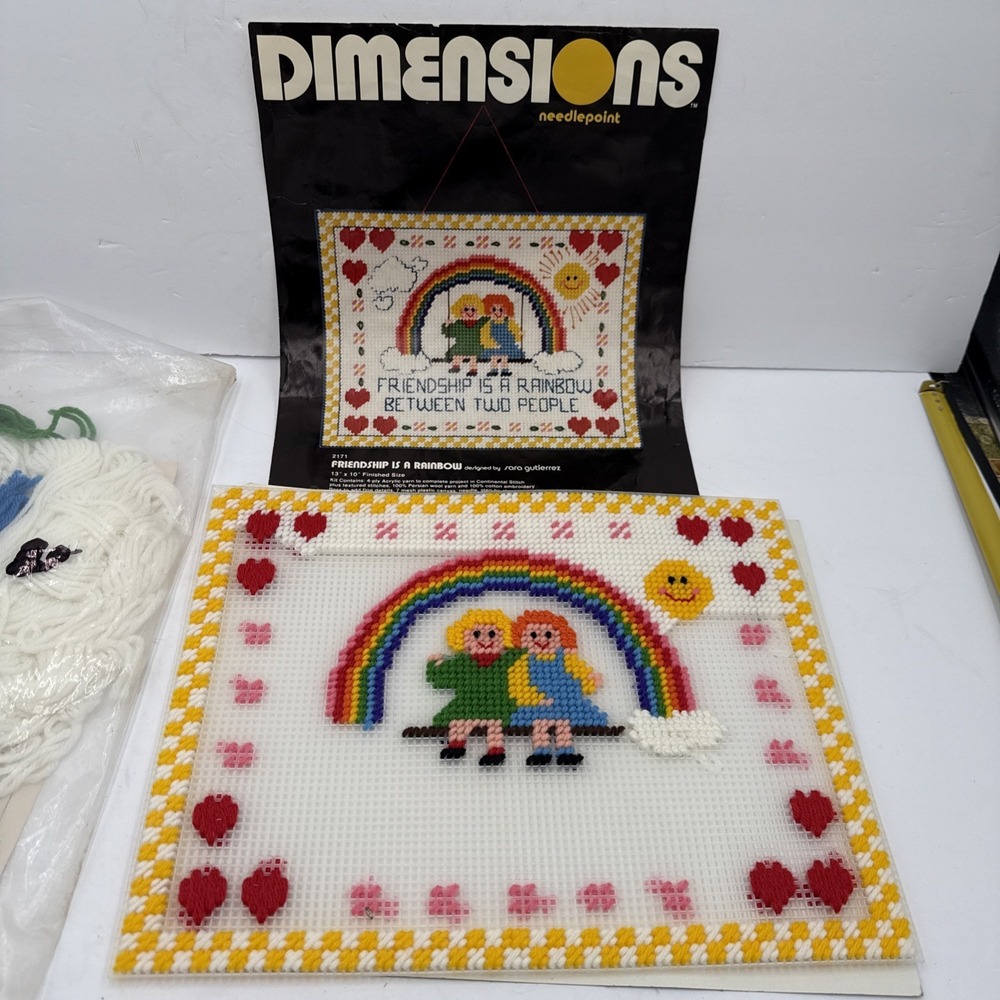 Vintage 1980 Dimensions Needlepoint #2171 Friendship‎ is a Rainbow 13" x 10"